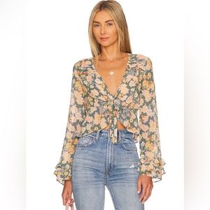 NEW - FREE PEOPLE Maybel Ruffle Floral Top Happy Combo Size S